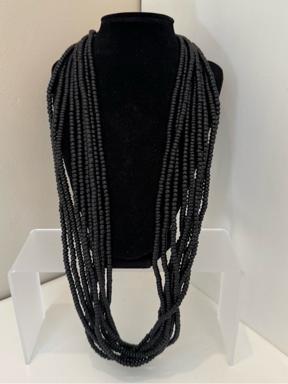 Monies Black Multi Strand Statement Necklace Horn Clasp